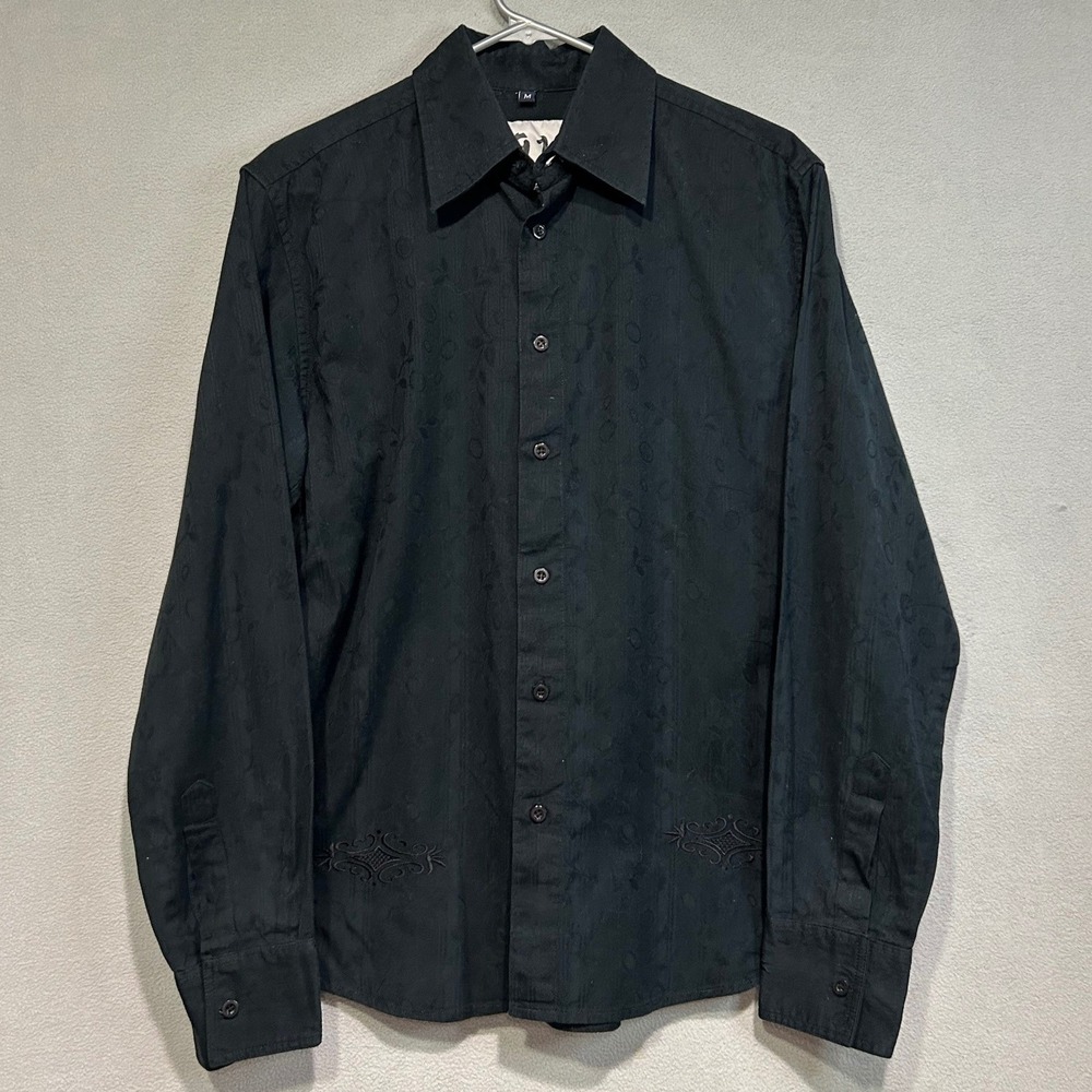 Mens Black Embroidered Button Up Shirt Size Medium Western Rodeo‎